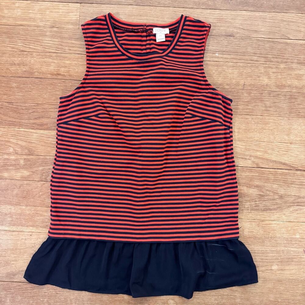 J Crew Striped Ruffle Hem Peplum Knit Tank Top Blouse Shirt Top Sz XXS
b34